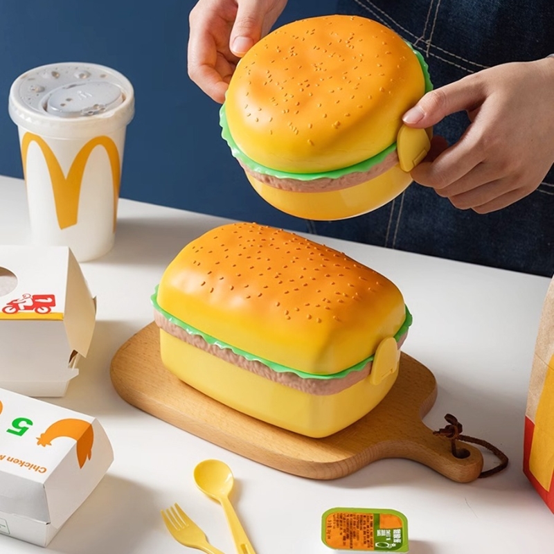 Bento Box Two Tier - Hamburger Lunchbox Double Tier Cute Burger