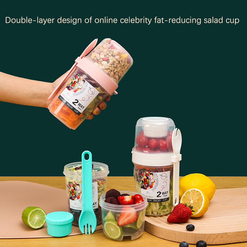 Bento Box Two Tier - Frühstück Obst Hafer Joghurt Salat Tasse